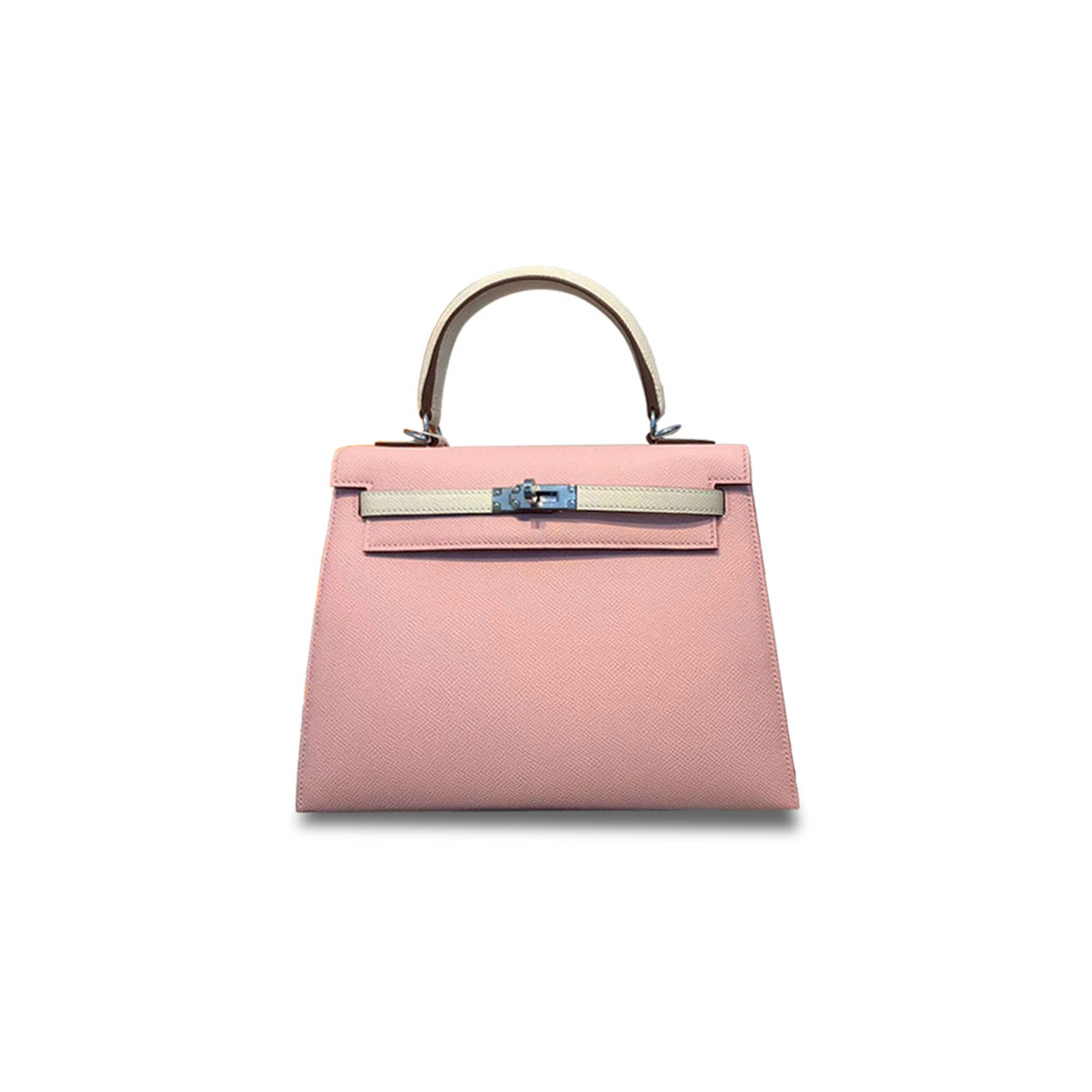 HERMÈS MASTER KELLY 25 EPSOM 3Q POWDER WITH CK10 MILKSHAKE WHITE SILVER BUCKLE (25*17*7cm)